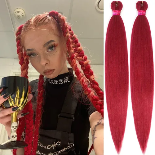 Miniatura 59 de Cabello trenzado verde con lentejuelas de 26 pulgadas, preestirado, trenzas de textura Yaki, extensiones de cabello pre plumadas, 3 paquetes, fácil