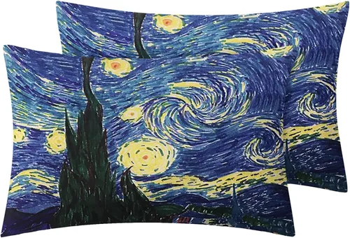 Miniatura 2 de NOGAWA Juego de sábanas de noche estrellada, tamaño individual, sábanas artísticas, sábanas y fundas de almohada estampadas de 3 piezas, sábana