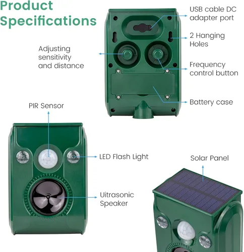 Miniatura 2 de FAYINWBO Repelente de animales ultrasónico para exteriores 2022. Repelente solar de animales con luces LED intermitentes, gatos expulsados por