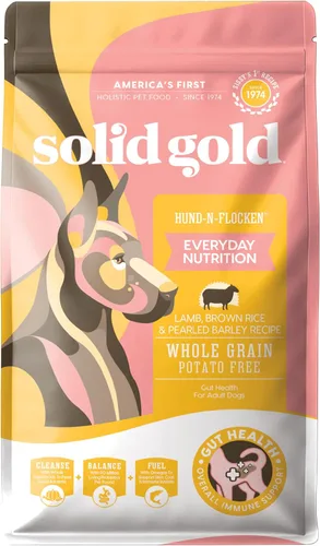 Solid Gold, Hund-N-Flocken, alimento seco para perros con cordero, arroz y aceite de pescado Omega 3 para perros, probióticos, 24 libras