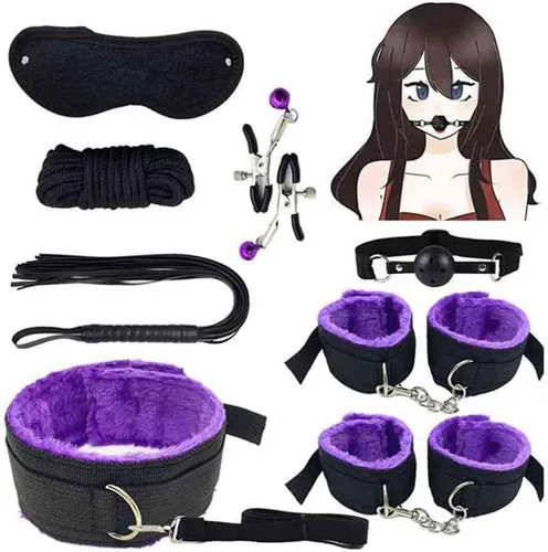 Miniatura 5 de Bed Bonage - Juego de correas de cama tamaño Queen con esposas del cuello al muslo/tobillo y muñecas, juego de restricciones de tamaño King