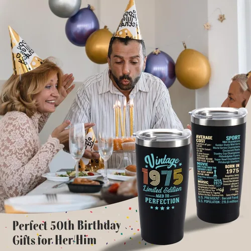 Miniatura 4 de Regalos de 50 cumpleaños para hombres y mujeres, idea de regalo de 50 años para él y ella, vaso de feliz cumpleaños 50 para mayores de 50 años