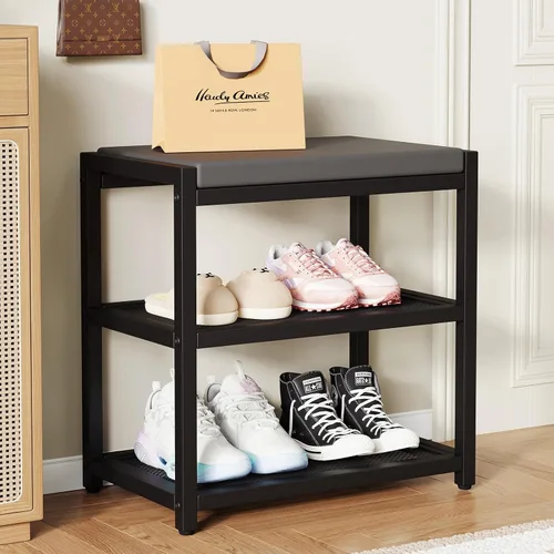 ZHOOGE Banco pequeño para zapatos, banco de almacenamiento, banco de entrada, estante de zapatos con cojín de asiento, organizador de zapatos