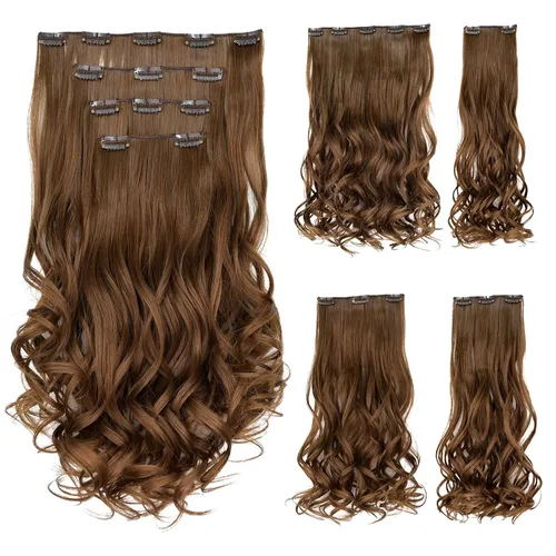 Miniatura 30 de Extensión de cabello negro oscuro, extensiones de cabello con clip, de 18 pulgadas, ondulado, sintético, 5.5 onzas, HSPCYGG de 22 pulgadas, cabello
