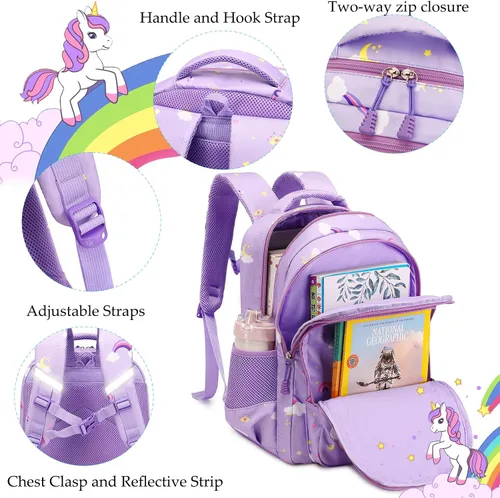 Miniatura 60 de Juego de mochila para niñas con diseño de unicornio, mochila escolar para niños, mochila para libros para niñas, set 3 en 1, regreso a clases