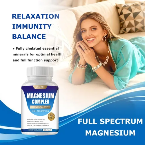 Miniatura 3 de Suplemento Complejo de Magnesio 8 Elemental 1000mg Suplemento de magnesio con glicinato, malato, citrato Sueño, relajación, huesos y músculos