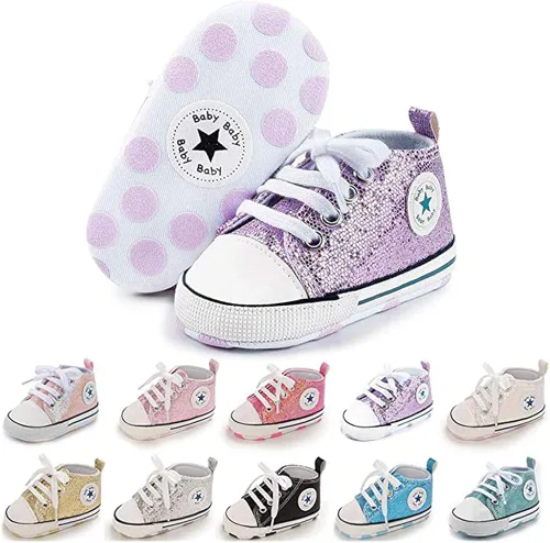 Zapatos de bebé, para niñas o niños, suaves, suela antideslizante, para recién nacidos y primeros pasos, de estrella, tenis caña alta de lona,