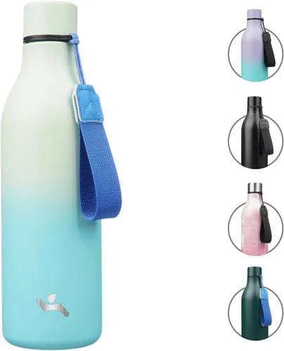 Miniatura 17 de Konokyo Botella de agua aislada con correa, botella de agua de acero inoxidable de 18 onzas de doble pared con aislamiento al vacío, frasco de Verde