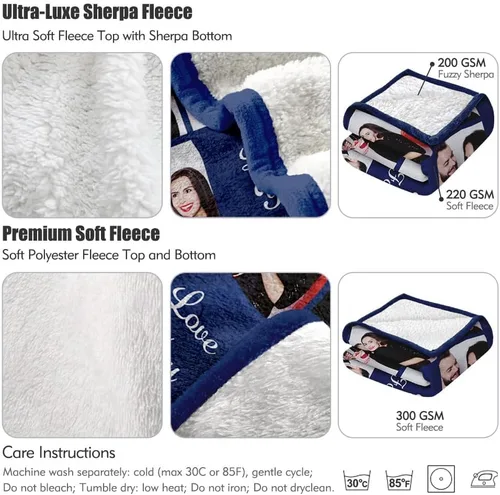 Miniatura 5 de Manta de fotos personalizada de forro polar, suave, cálida, mullida, regalos personalizados para parejas, novio, novia, manta con fotos 4 fotos
