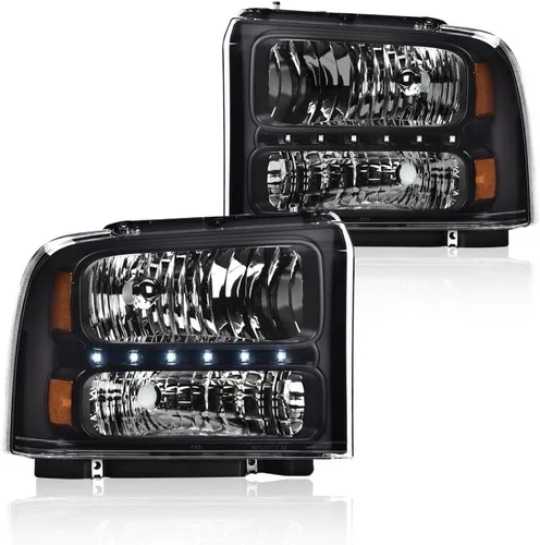 CHEDA Conjunto de faros LED DRL, compatible con Ford F250 F350 F450 F550 Super Duty 2005 2006 2007 (lente transparente carcasa negra reflector ámbar)