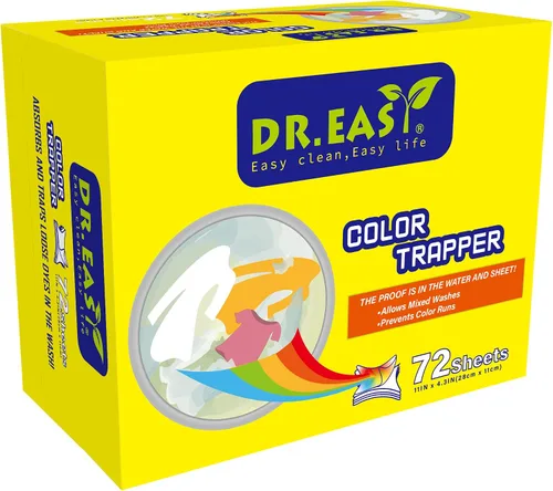 DR. EASY Hojas de captura de color sin perfume, 72 unidades, textura especial de poros, removedor de tinte y fluorescente, seguras para secadora,