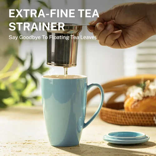Miniatura 5 de Sweese Taza de té de porcelana de 15 onzas con infusor y tapa, apta para microondas, mango ergonómico, esmalte sin plomo, para té de hojas sueltas