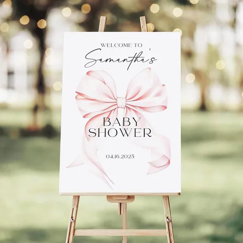 Miniatura 21 de Letrero de bienvenida personalizado con lazo rosa, editable imprimible para fiesta de bebé, letrero de baby shower con lazo rosa #12 Baby Shower #12