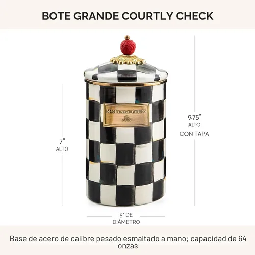 Miniatura 4 de MACKENZIE-CHILDS Recipiente grande de esmalte, contenedor de almacenamiento de cocina para harina y azúcar, 1.89 litros, diseño de cuadros Courtly