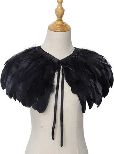 Miniatura 6 de L'VOW Estola de capa de plumas de moda negro blanco beige chal iridiscente