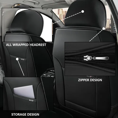 Miniatura 3 de Fundas de asiento de automóvil para Hyundai Elantra 2002-2025, impermeables, suaves, transpirables, de piel sintética, con bolsillos de Negro&rojo