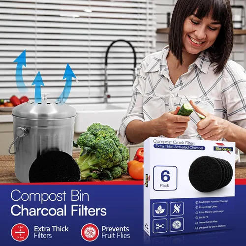 Miniatura 2 de BioStrike Compost Crock - Filtros de carbón activado para cubo de compost, controla los olores de la cocina, redondo de 5.5 pulgadas, fabricado