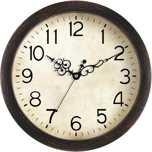 Miniatura 11 de KECYET Reloj de pared de 12 pulgadas, relojes de pared vintage operados con pilas, de cuarzo, silenciosos, sin tictac, estilo retro rústico, A_bronce