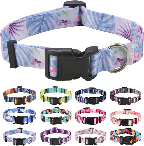 Miniatura 38 de Mihqy - Collar de perro, patrones geométricos florales, tribales, bohemios, collar de estilo étnico, suave y ajustable, para perros pequeños, Pink