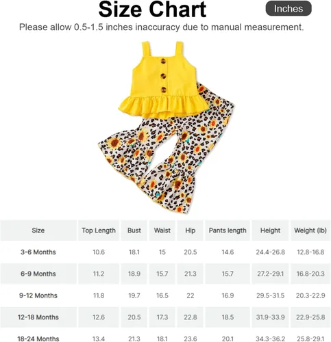 Miniatura 7 de PATPAT Infant Baby Girl Cami Romper Bodysuit Tops Flared Bell Bottom Pants Leggings 2Pcs Outfits