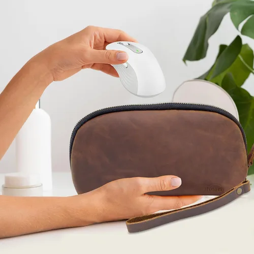 Miniatura 7 de Bolso de cuero para tecnología con cables y cargadores Bolso de tecnología Bolso de accesorio de viaje con cremallera Estuche organizador
