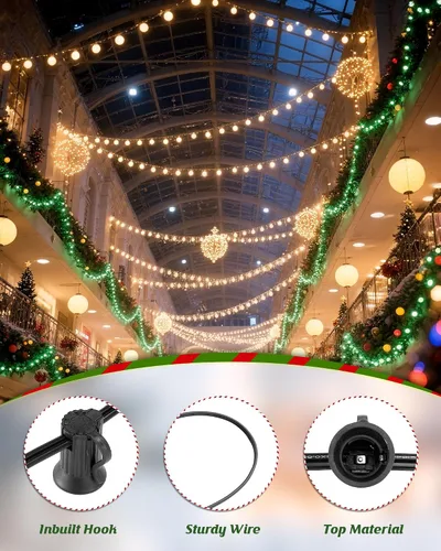 Miniatura 7 de Brightown Comercial Juego de 500 pies de enchufes para luces de Navidad C7/E12, enrollados, luces de cadena de patio certificadas UL, cable negro