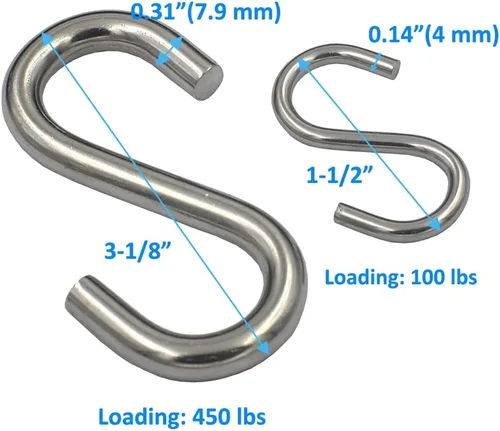 Miniatura 5 de DGOL 24 paquetes de ganchos en S pequeños de acero inoxidable 304 de 1-7/8 pulgadas de largo con capacidad de carga de 100 libras