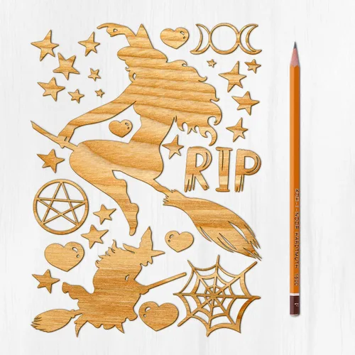 Miniatura 5 de Ajoure Fine Lasercut Embelishments # Lindas calabazas y árboles espeluznantes Halloween Vintage chapa madera contrachapada silueta para manualidades