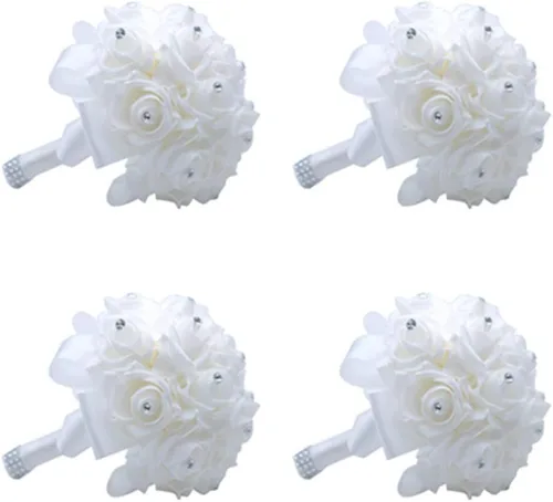 Miniatura 16 de S_SSOY Ramo de boda de cristal PE rosas para novia, dama de honor, flores de mano para fiesta, iglesia, día de San Valentín, azul marino