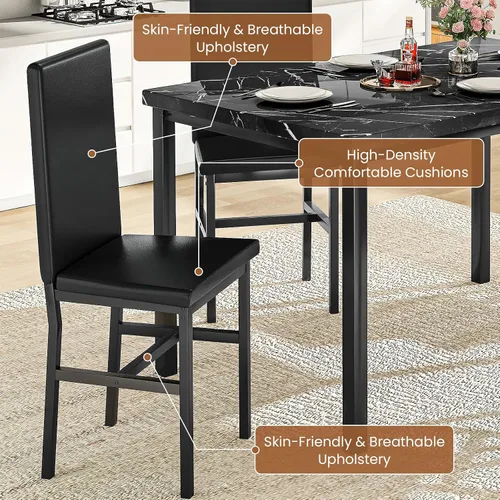 Miniatura 8 de Recaceik Juego de mesa de comedor para 4, mesa de cocina y sillas con mesa de mármol sintético y 4 sillas tapizadas de cuero para cocina, comedor