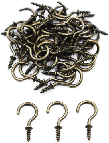 Ganchos de techo de latón antiguo de 3/4 pulgadas de 3/4 pulgadas, ganchos de bronce vintage para tazas, ganchos de luz atornillados (paquete de 40)