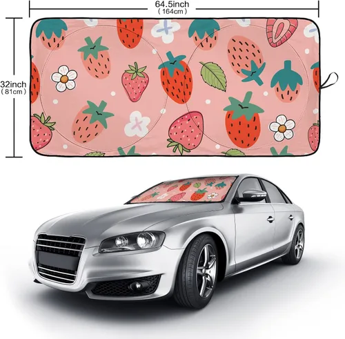 Miniatura 2 de Parasol para parabrisas de coche, SUV, camión, plegable, con diseño de bayas rosadas, fresas, fresas, reflectores, rayos UV, para ventana delantera