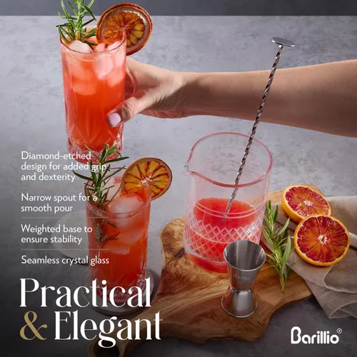 Miniatura 4 de Barillio Vaso mezclador de cóctel de cristal de 20 onzas con soporte de bambú y herramientas de barra Cristal sin plomo sin costuras, jarra