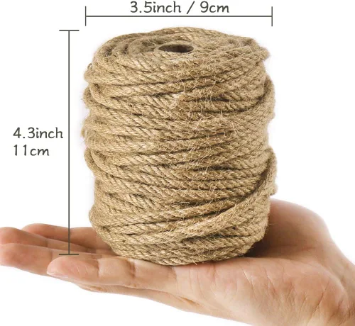 Miniatura 8 de Tenn Well - Cuerda de yute de 5 mm, 30 metros, cuerda resistente de 4 capas y trenzada de yute gruesa para jardinería, manualidades, paquetes, poste