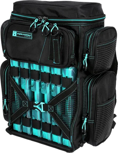 Mochila para aparejos de pesca Evolution Drift Series, mochila de camping con 6 bandejas para aparejos de pesca, resistente Verde mar