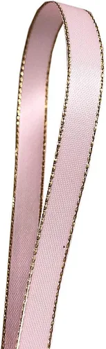 QIANF Cinta de satén rosa de doble cara con borde dorado para envolver regalos, lazos para el cabello, decoración de fiesta de boda, costura de