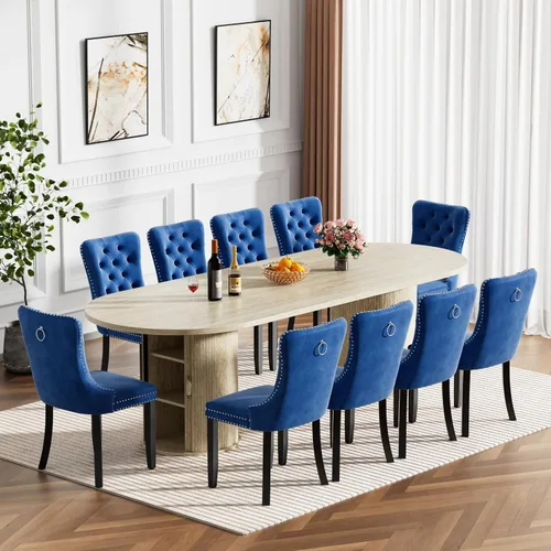 Miniatura 36 de Mesa de comedor redonda extensible de 94 pulgadas con base de almacenamiento, mesa de comedor expandible natural para 10, mesa de comedor de madera