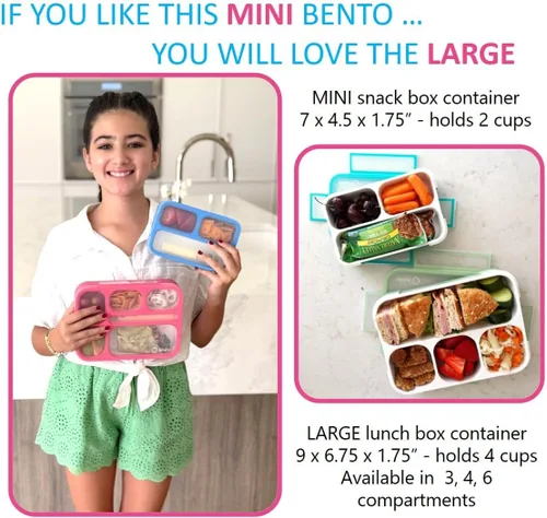 Miniatura 7 de kinsho Contenedor de aperitivos – Lonchera pequeña Bento para niños, niñas y pequeños MINI cajas a prueba de fugas, caja Bento para bebé para Azul