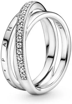 PANDORA Jewelry - Anillo de triple banda cruzada para mujer plata de ley con circonita cúbica Circonita plata de ley Zirconia cúbica