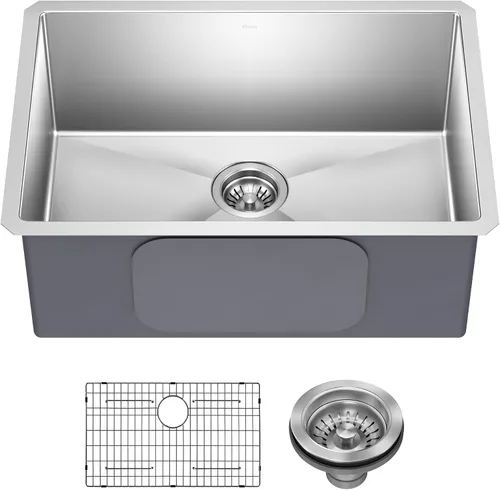 Kraus Standart PRO - Fregadero de cocina empotrado con tazón individual de acero inoxidable, calibre 16, de 26 pulgadas, KHU100-26