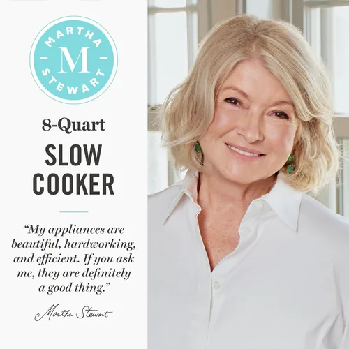Miniatura 2 de Martha Stewart Olla de cocción lenta de 8 cuartos de galón, programable con temporizador, 3 ajustes de calor (bajo, alto, cálido), cerámica