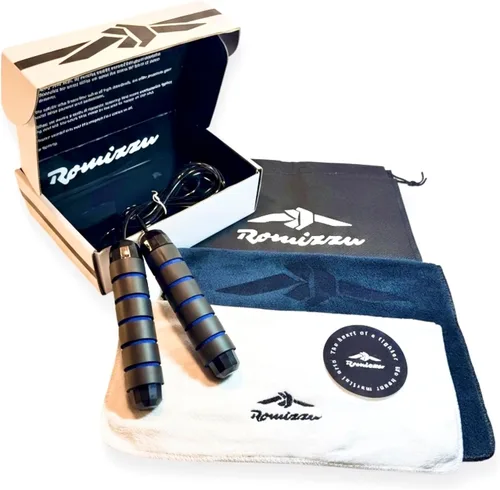 Miniatura 12 de Cuerda de saltar ajustable para artes marciales y fitness, cable sin enredos, asas ergonómicas de espuma y rodamientos de bolas, incluye toalla
