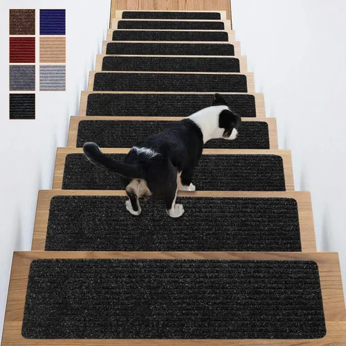 Miniatura 8 de Alfombra antideslizante para peldaños de 31 x 31 pulgadas, alfombra de aterrizaje a juego, antideslizante, resistente al deslizamiento, color negro
