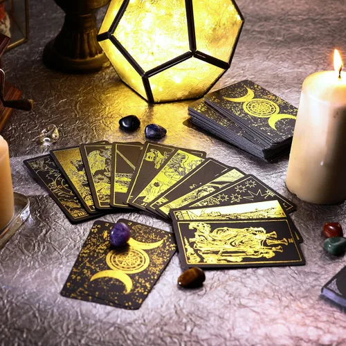 Miniatura 6 de Prophet Baraja de cartas de tarot de lámina dorada, 78 cartas originales juego de adivinación con libro guía para principiantes, cartas de tarot