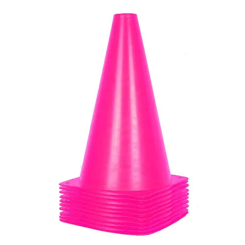 Alyoen Conos de tráfico de 9 pulgadas, conos deportivos de plástico, conos de entrenamiento de fútbol rosa para actividades al aire libre y eventos