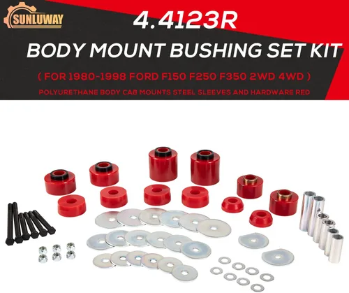 Miniatura 2 de Kit de bujes de montaje en cuerpo rojo mejorado compatible con Ford F150 F250 F350 2WD 4WD 1980-1998, soportes de cabina de poliuretano resistente