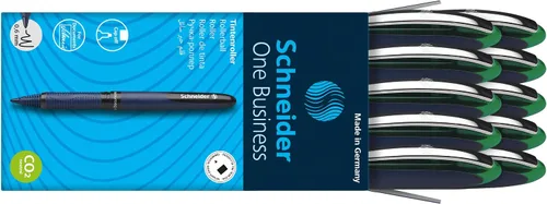 Miniatura 5 de Schneider One Business Bolígrafo Rollerball, Punta Ultra-Suave de 0.6 mm, Barril Azul, Tinta Verde, Caja de 10 Bolígrafos (183004)