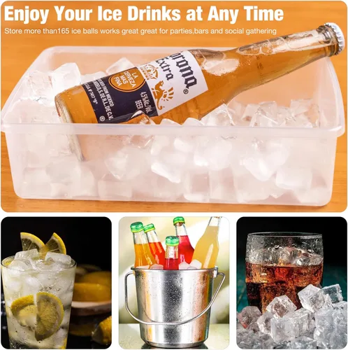 Miniatura 6 de Bandeja para cubitos de hielo con tapa y contenedor 55 – Moldes para cubitos de hielo para congelador, contenedor de hielo sin BPA, viene