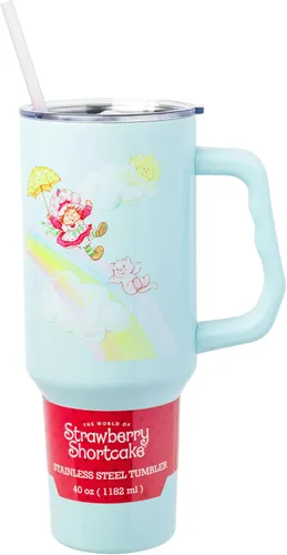 Miniatura 27 de Silver Buffalo - Vaso de acero inoxidable Sanrio Hello Kitty con flores de primavera y verano y rayas arcoíris, con asa y popote, compatible
