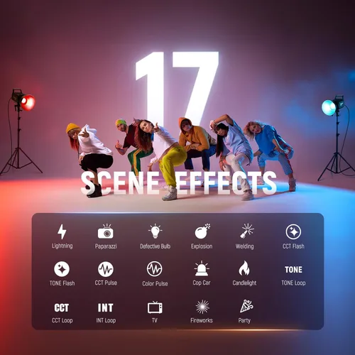 Miniatura 5 de NEEWER Luz de video LED RGB de 130 W APP/2.4G Control 17 efectos, 2500-7500K 19800lux/3.3 ft COB Salida de iluminación continua con CRI97/TLCI98 4